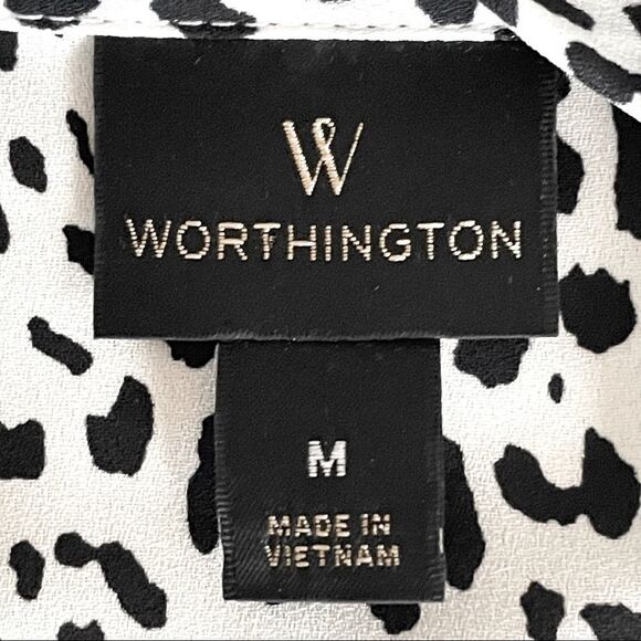 🌺 Worthington Cheetah Neck Tie Peplum Faux Wrap Lightweight Blouse Size M - Picture 10 of 11